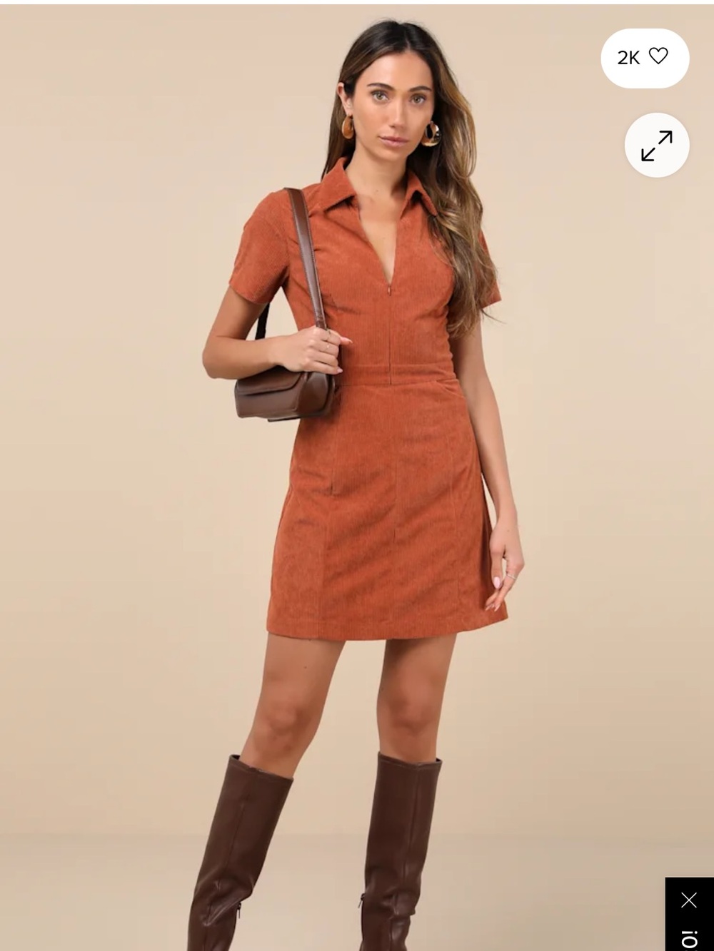 Lulu's Rust Corduroy Collared Mini Dress